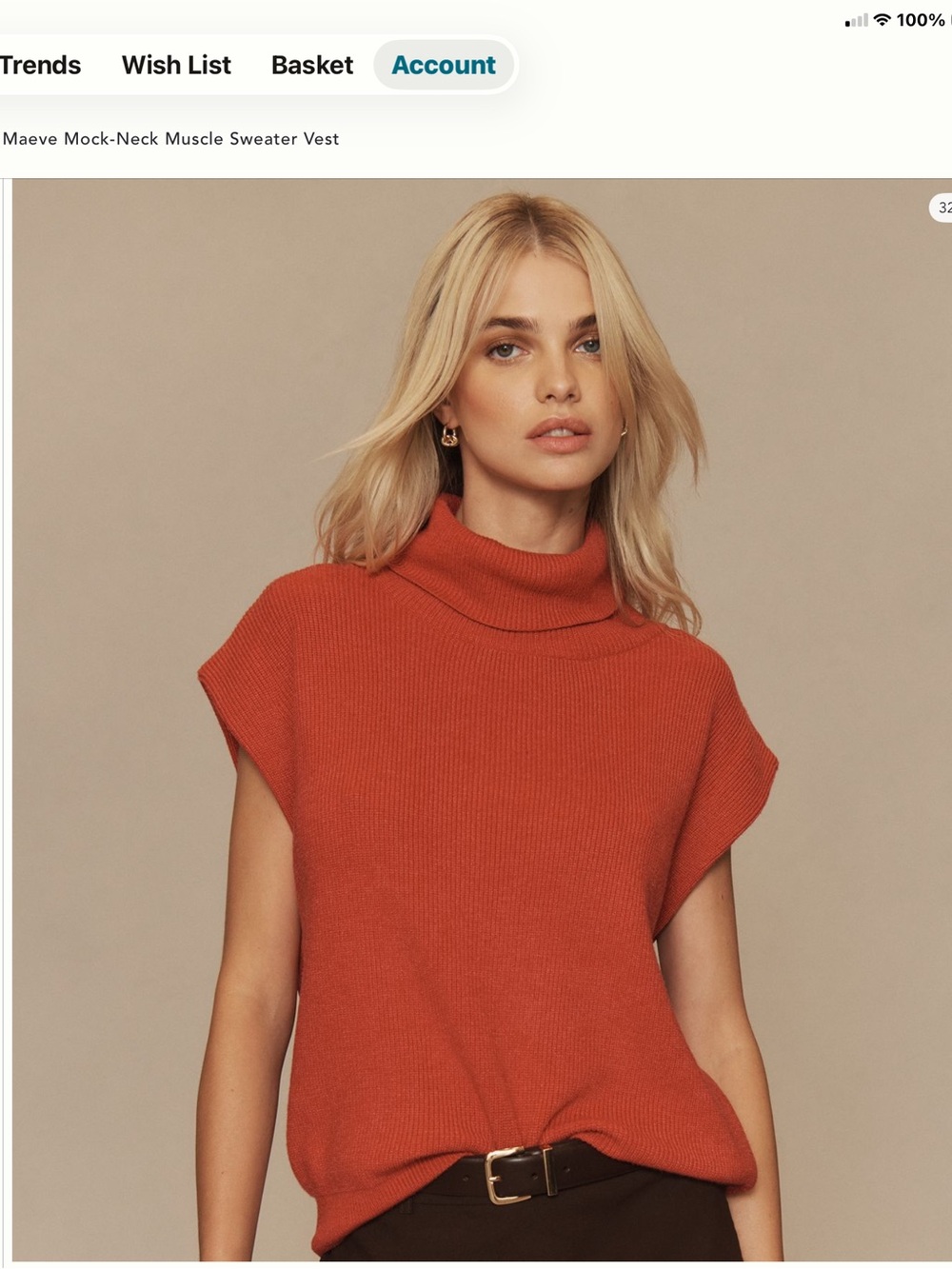 Anthropologie Sleeveless Cowl Turtleneck Sweater Vest - red